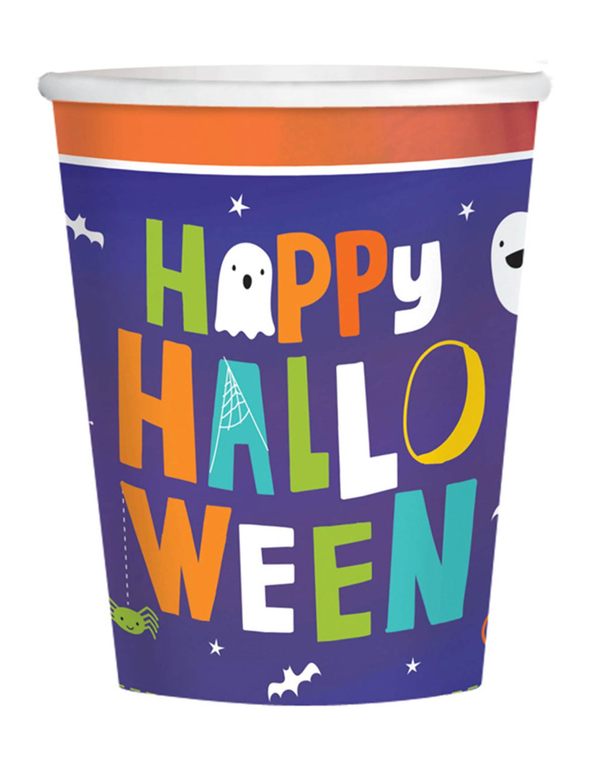 Nahaufnahme einer Tischdeko mit dem Pappbecher Halloween friends