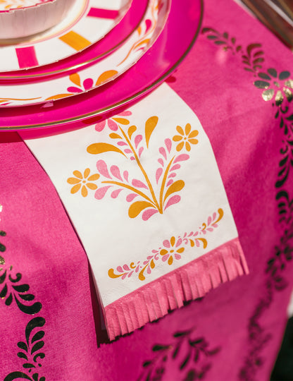 16 Papier-Servietten mit Fransen Pink Limonade 20 x 40 cm