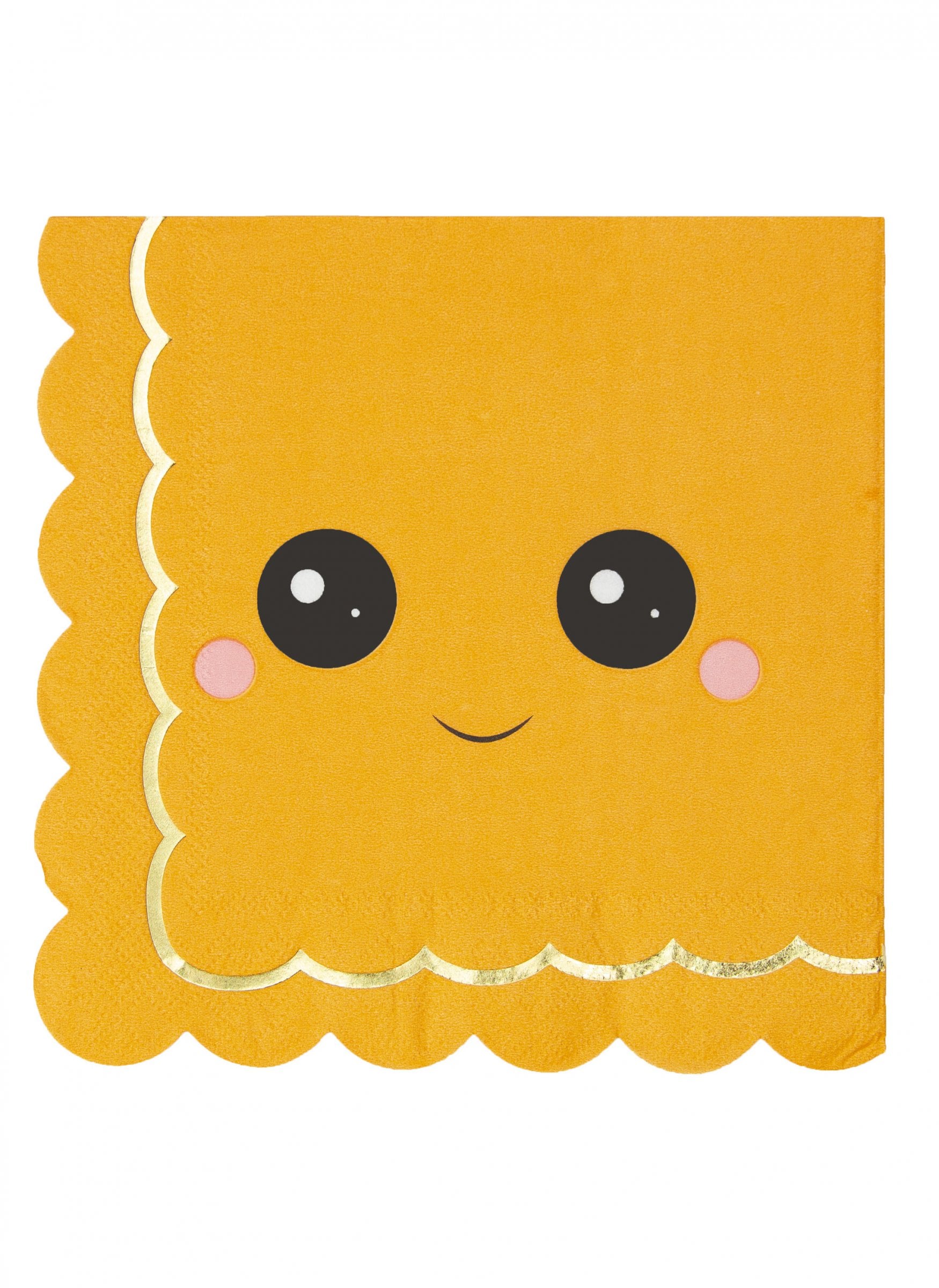 Serviettes festonnées en papier citrouille sweety pour fête orange avec visage souriant et liseré doré