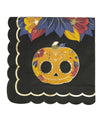 Serviettes festonnées en papier Dia de los muertos noires avec citrouille dorée et feuilles colorées