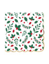 Serviettes en papier festonnées houx pour Noël blanches et vertes avec bord doré