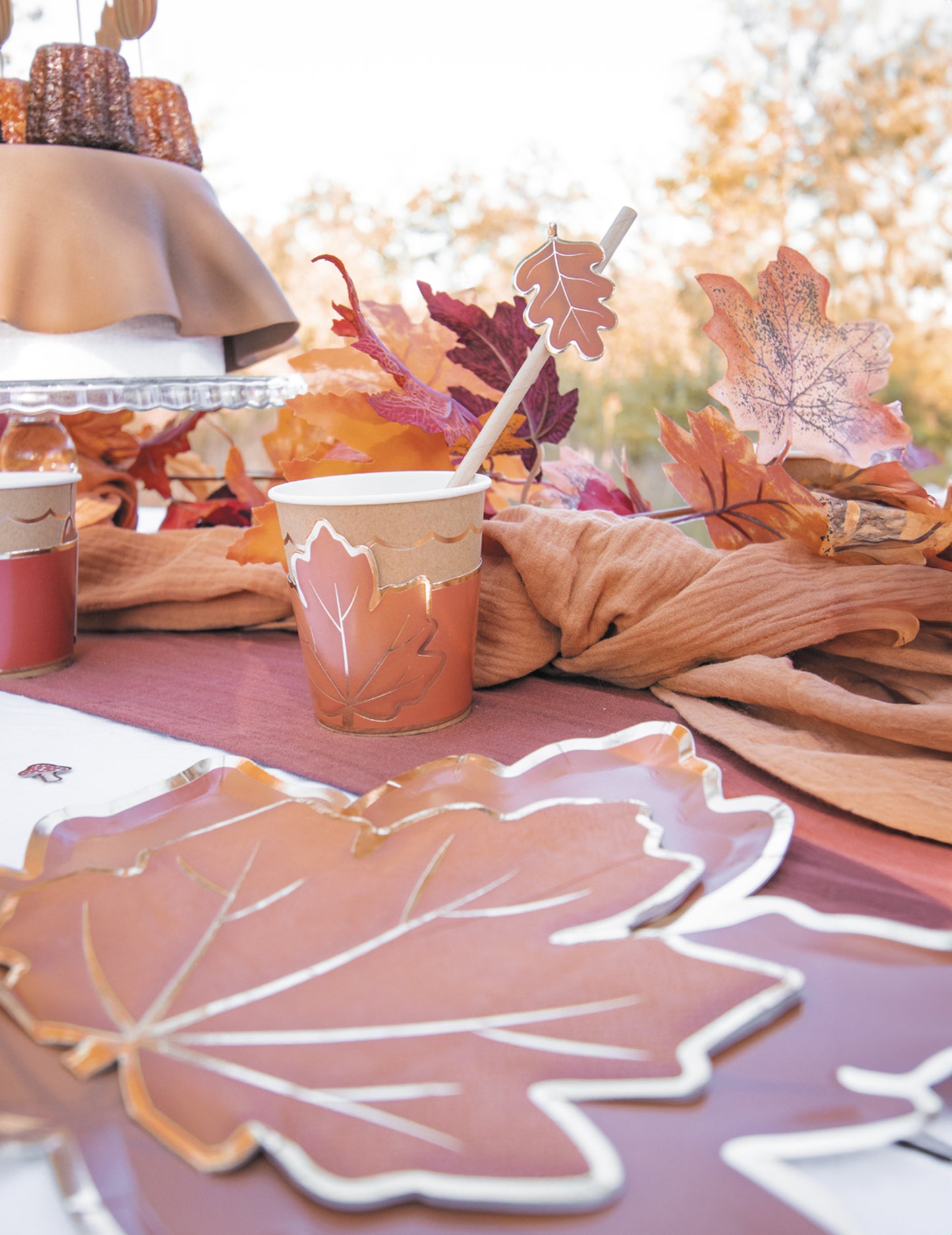 Mise en situation des serviettes en papier feuille d'automne