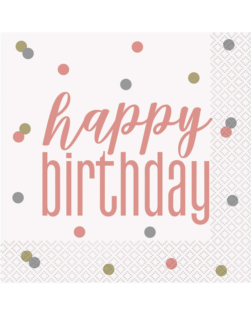 Serviettes en papier Happy Birthday pour anniversaire blanches et rose gold