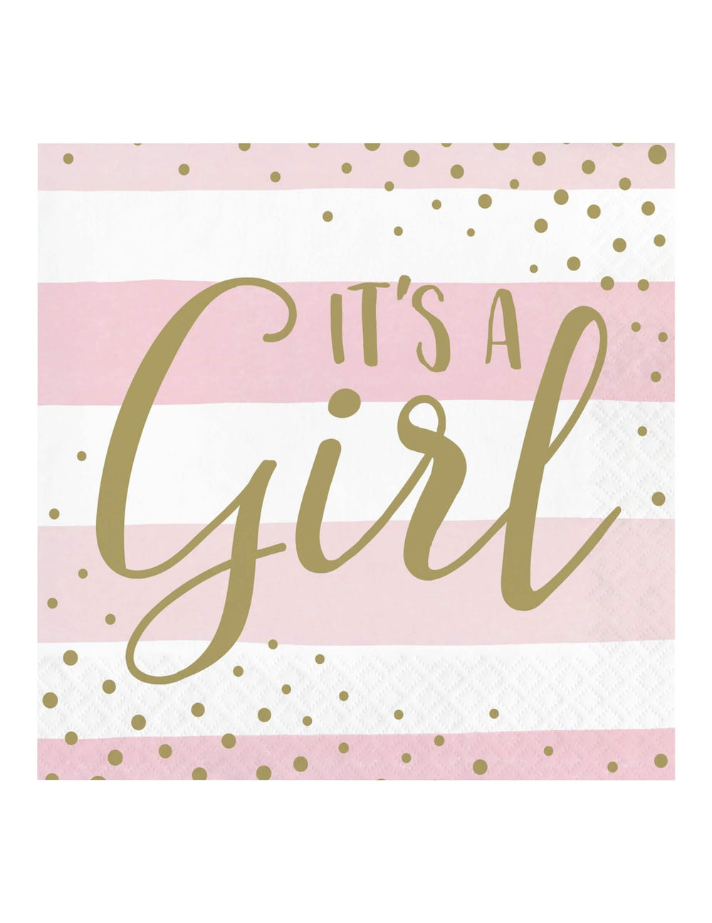 Serviettes en papier it's a girl pour baby shower rose et blanc avec pois dorés