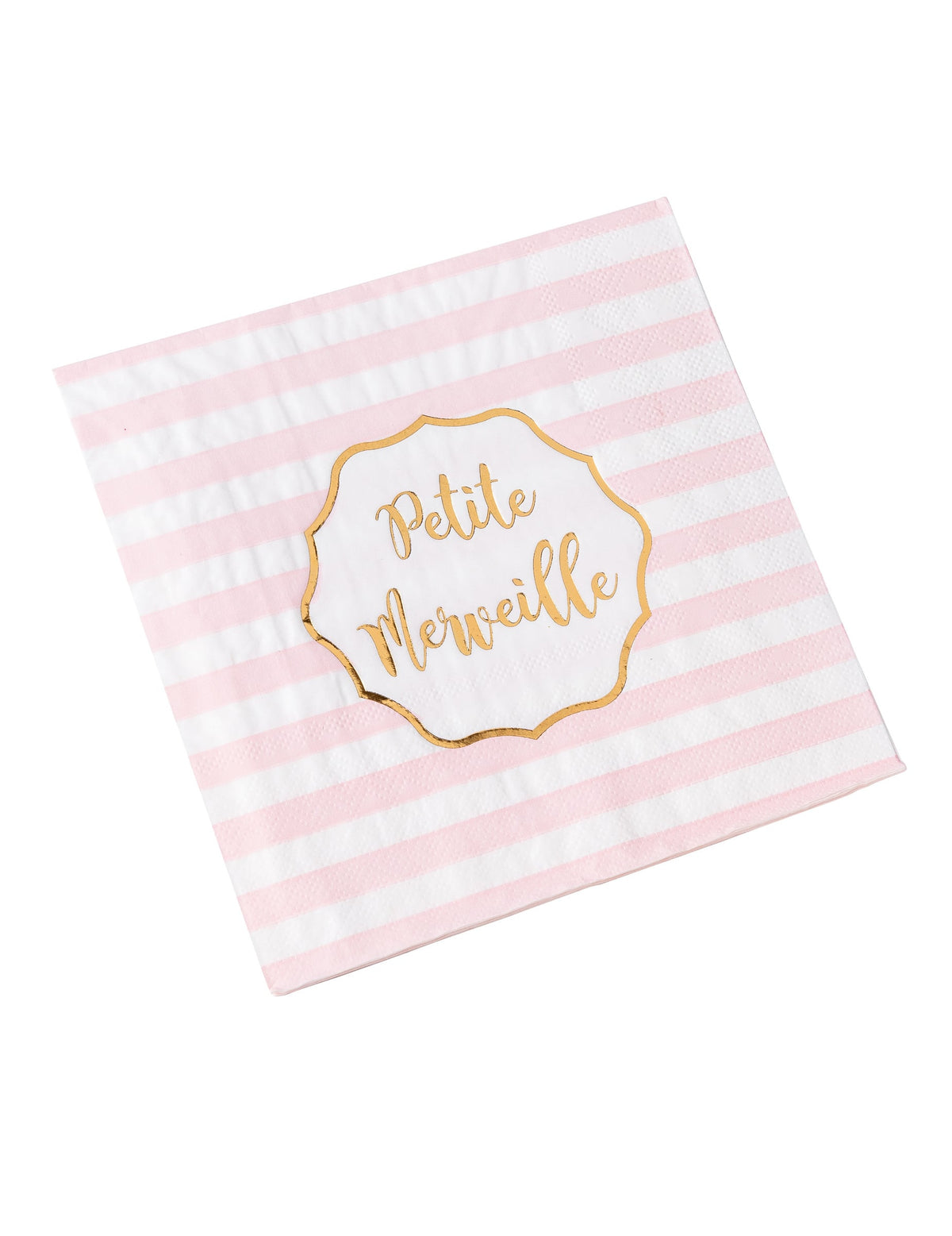 Serviettes en papier Petite Merveille pour fête rayées roses et dorées