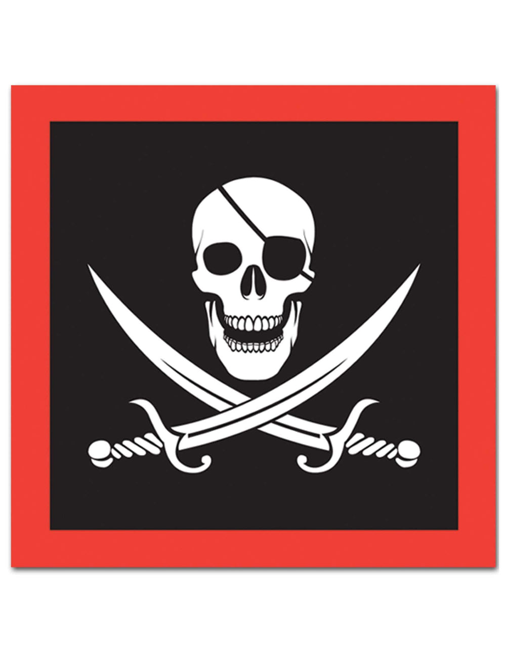 16 serviettes en papier Pirate tête de mort noir et rouge avec sabres croisés
