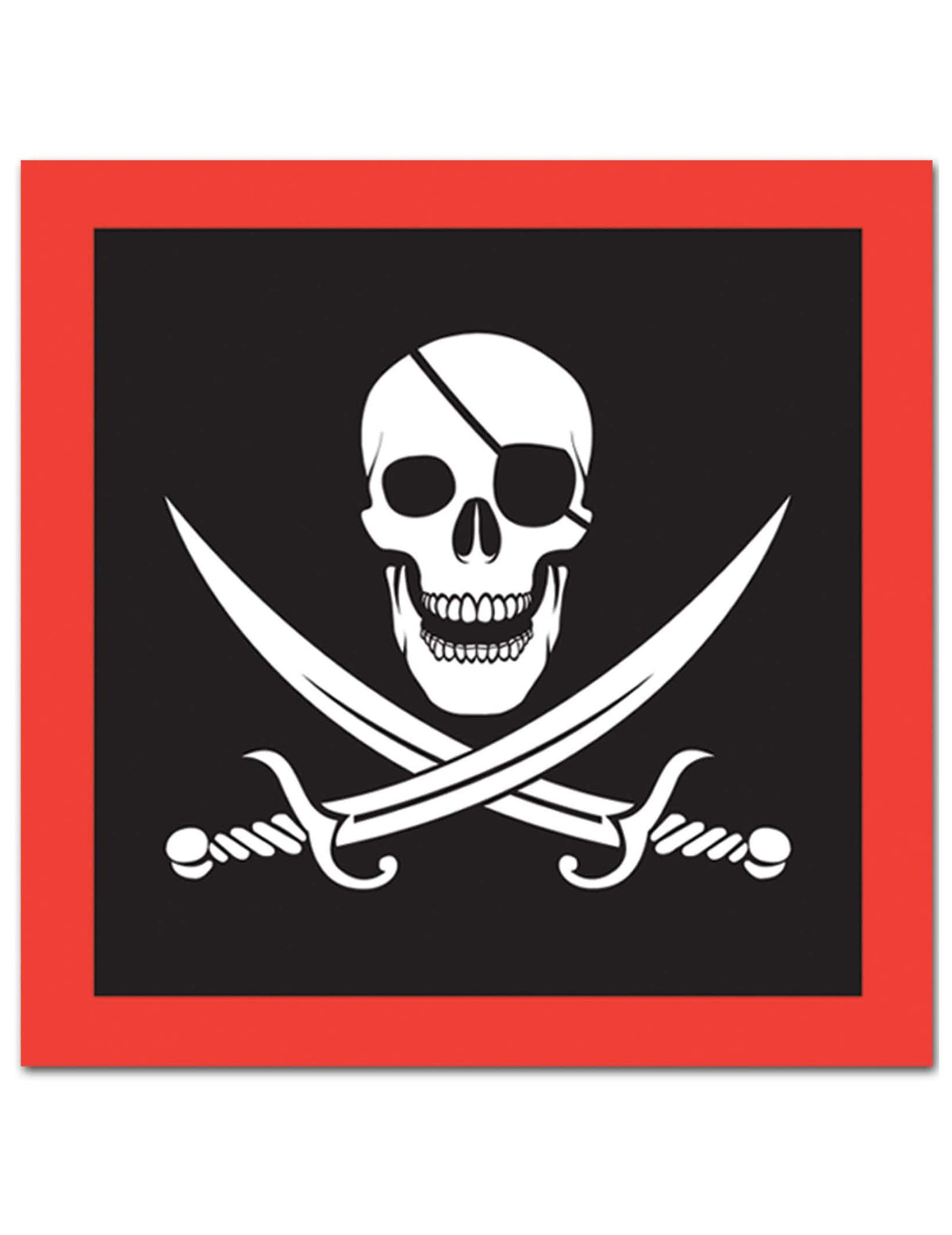 16 serviettes en papier Pirate tête de mort noir et rouge avec sabres croisés