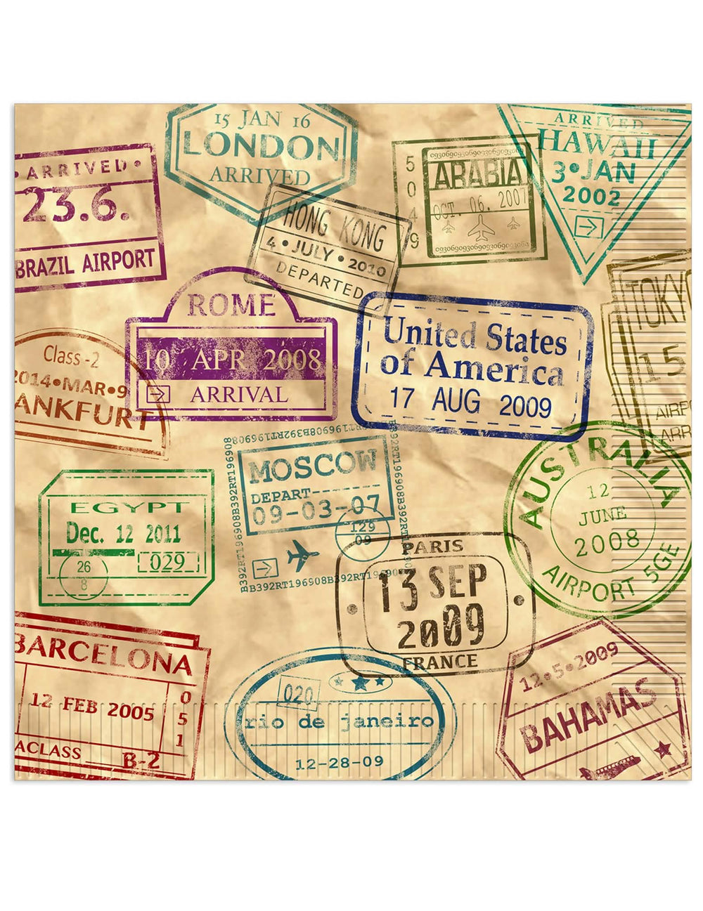 Serviettes en papier tour du monde pour fête décor voyage kraft