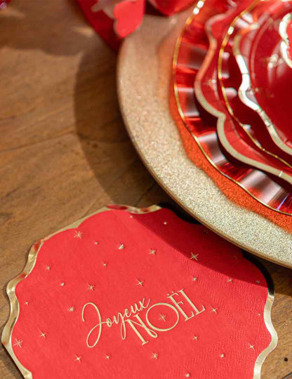 16 Servietten Frohe Weihnachten rot & gold 32 x 32 cm