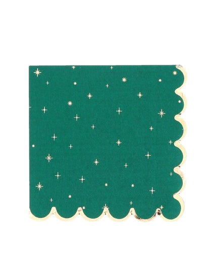 16 Servietten Zeitloses Weihnachten Tannengrün und Gold 33 x 33 cm