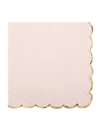 Serviettes en papier à bords festonnés pour fête rose poudré et doré