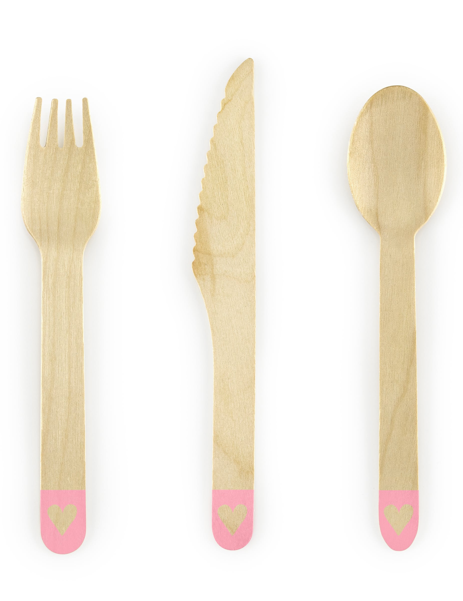 Couverts en bois jetables avec cœur pour fête rose