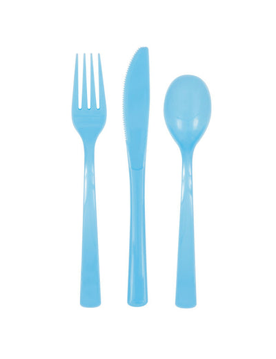 Couverts en plastique réutilisables pour fête bleu pastel