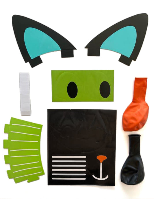 Détail des accessoires et autocollants des Ballons latex DIY Halloween Friends
