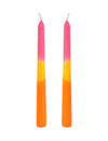 2 lange Kerzen tricolor Rosa-Gelb-Orange 25cm