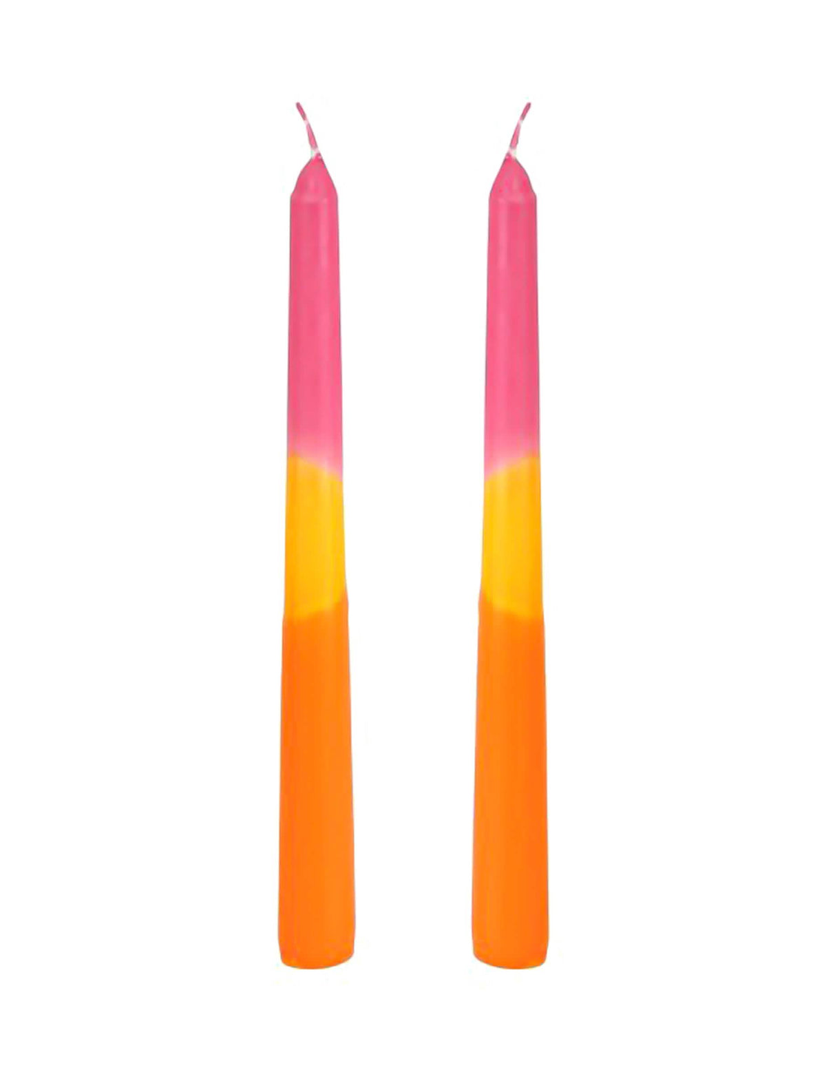 2 lange Kerzen tricolor Rosa-Gelb-Orange 25cm
