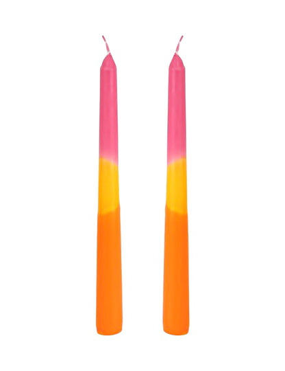 2 lange Kerzen tricolor Rosa-Gelb-Orange 25cm
