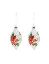 Boules en verre goutte houx pour décoration sapin blanches avec motifs rouges et verts
