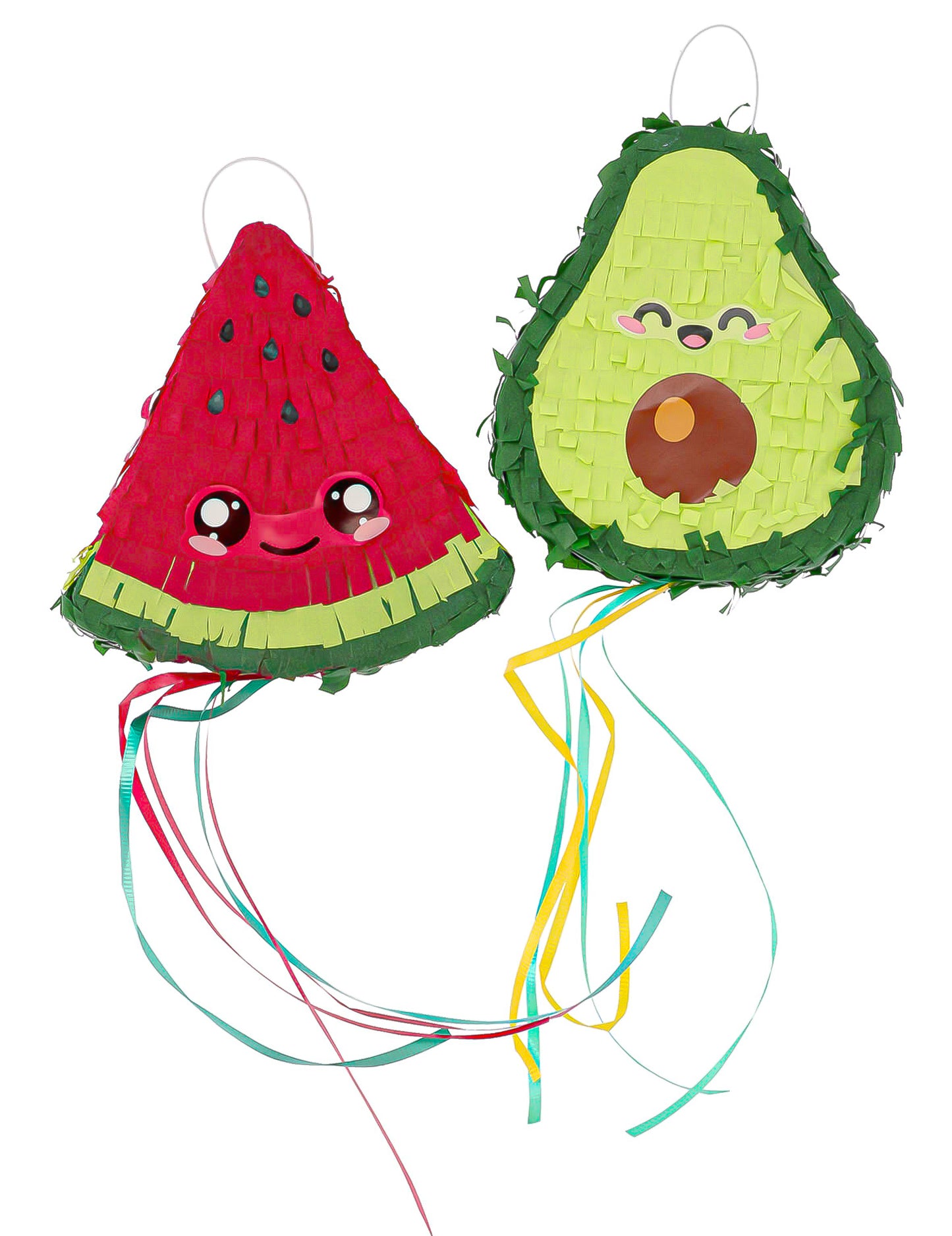 2 Kawaii Mini-Pinatas Melone und Avocado Party-Deko 15cm