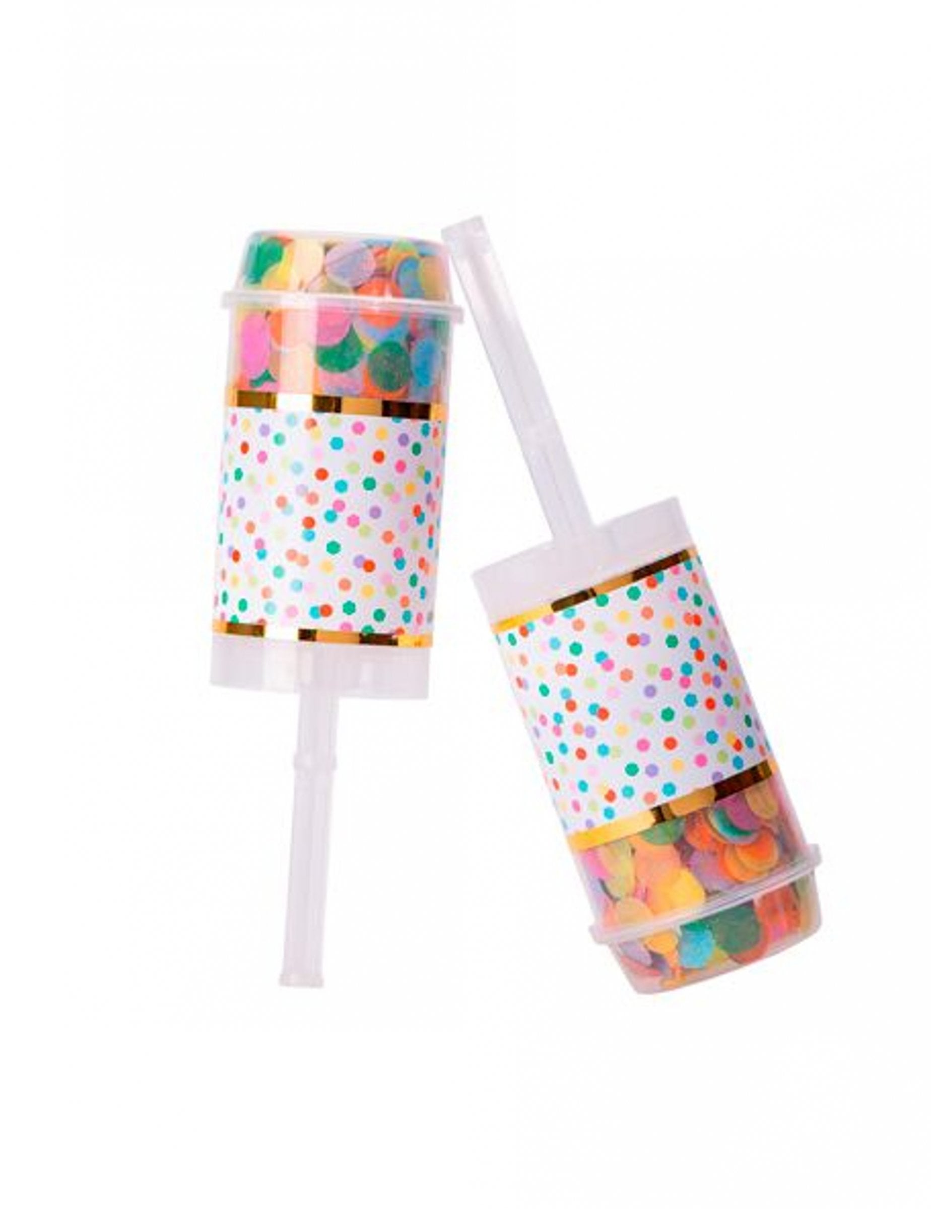 Poppers confettis à pousser multicolores pour fête à pois et bandes dorées