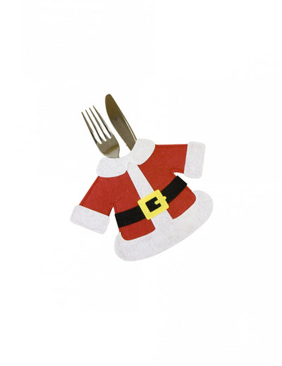Porte couverts manteau Père Noël pour table rouge et blanc