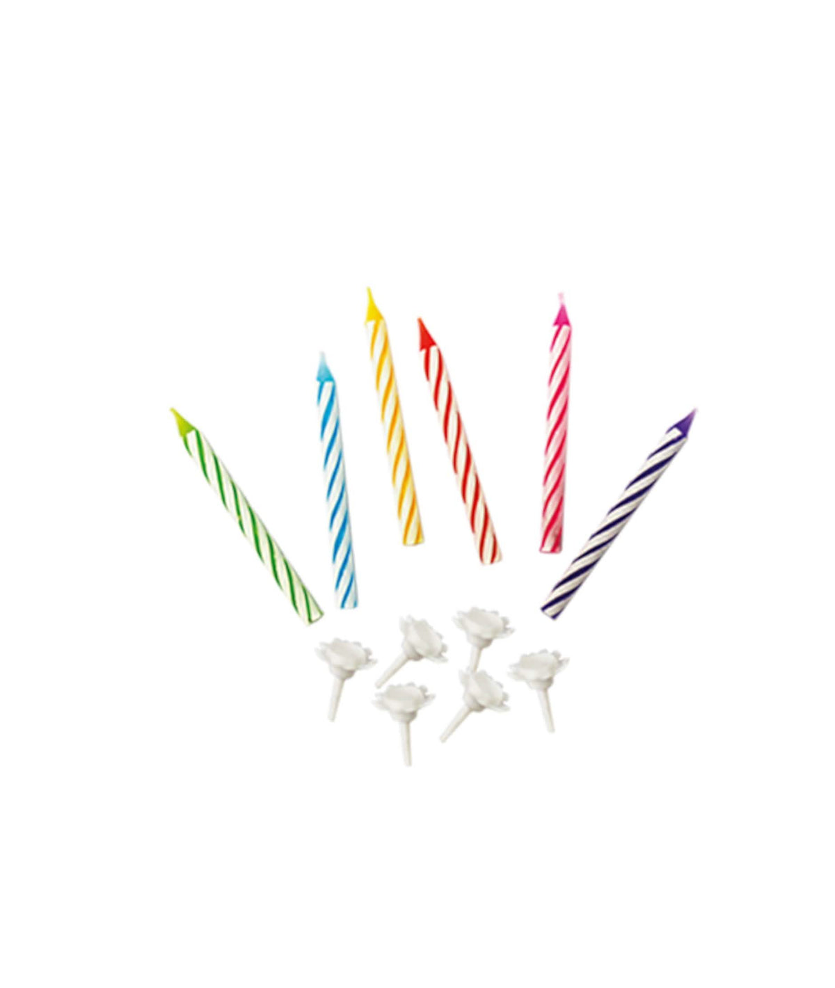 Bougies pour gâteau d'anniversaire multicolores à rayures avec bobèches