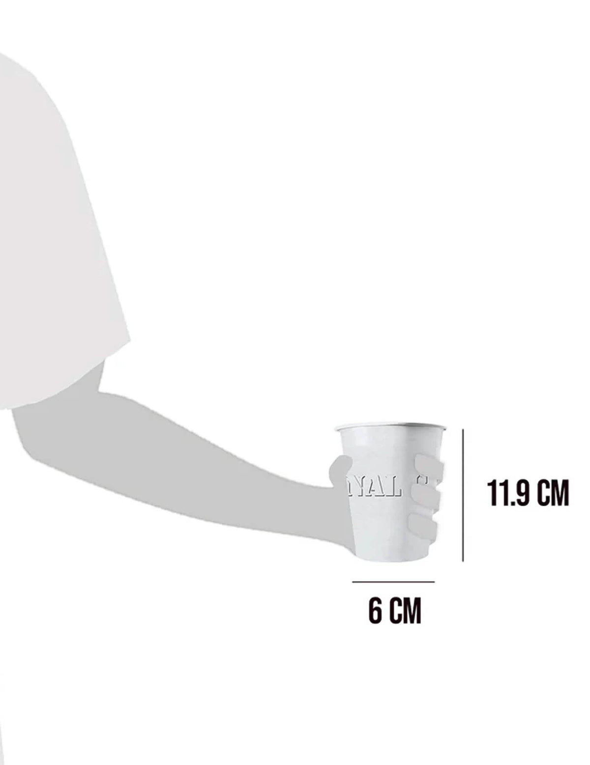 Détail der Abmessungen der amerikanischen Becher aus recycelbarem Weiß-Karton 53 cl