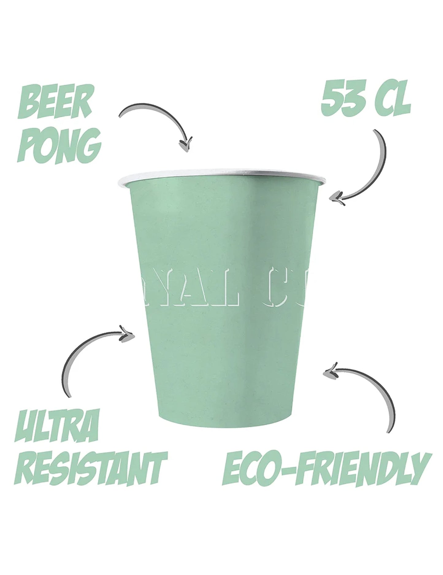 Détails et caractéristiques des gobelets américains carton recyclable menthe 53 cl