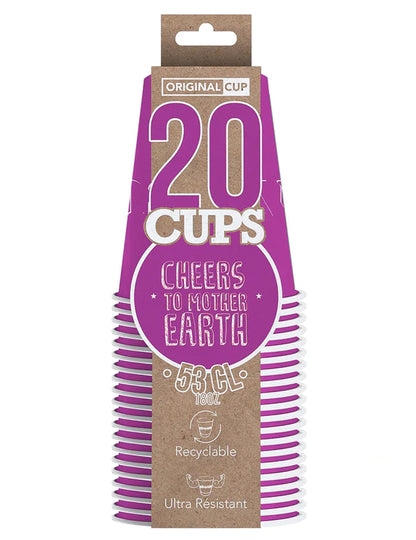 Gobelets américains carton recyclable pour fête violets 53cl