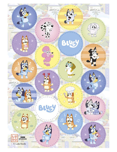 20 Mini Esspapier-Aufleger Bluey und Bingo™ 3,4 cm