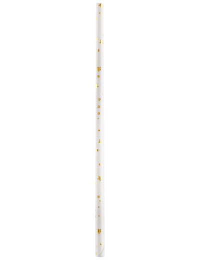 Pailles joyeux anniversaire pour décoration de table blanc et doré métallisé avec étoiles