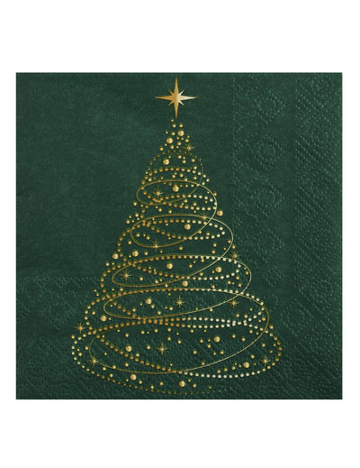 20 festliche Papierservietten Glitzerndes Weihnachten in Tannengrün 25 x 25 cm