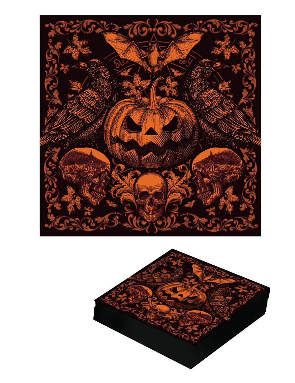 Serviettes citrouille gothique pour Halloween orange et noir