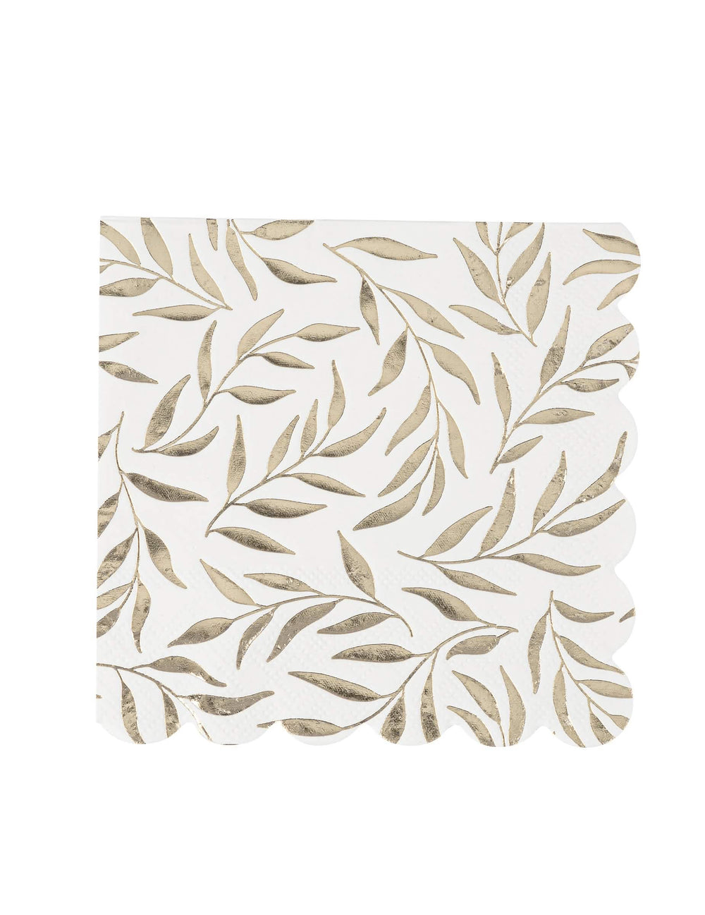 Serviettes cocktail en papier à motif feuillage festonné blanc et or