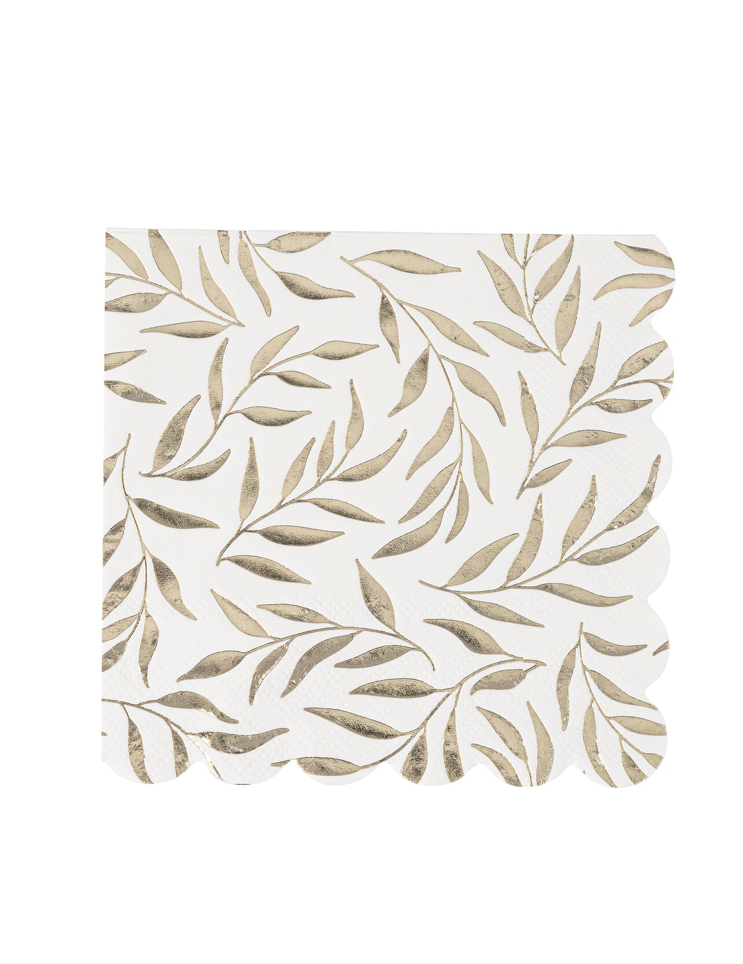 Serviettes cocktail en papier à motif feuillage festonné blanc et or