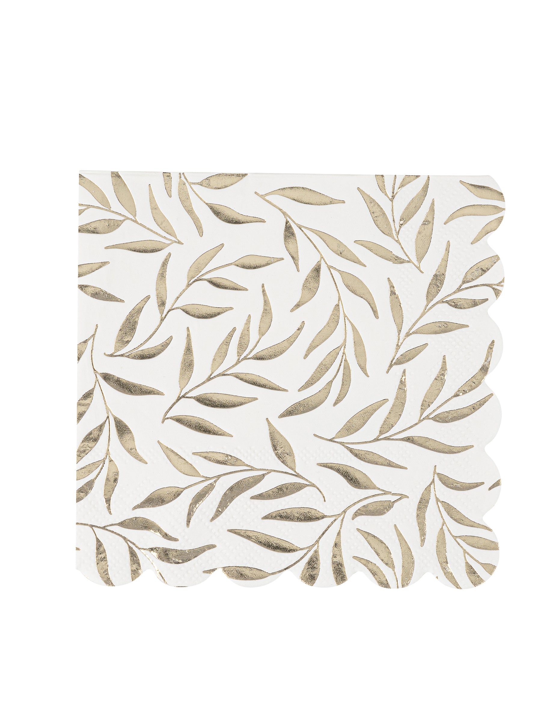 Serviettes cocktail en papier à motif feuillage festonné blanc et or