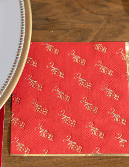 20 Cocktail-Servietten Frohe Weihnachten rot-gold 24 x 24 cm