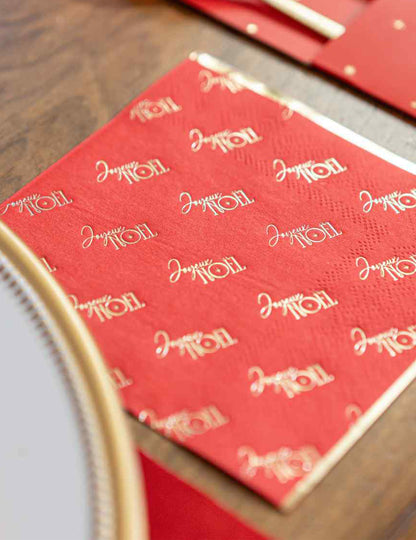 20 Cocktail-Servietten Frohe Weihnachten rot-gold 24 x 24 cm