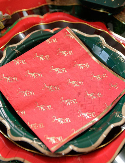 20 Cocktail-Servietten Frohe Weihnachten rot-gold 24 x 24 cm