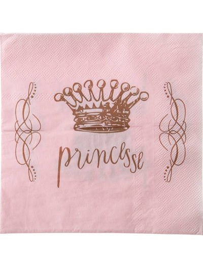 Serviettes en papier princesse pour fête rose avec couronne