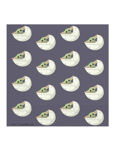 Serviettes en papier bébé Yoda The Mandalorian violettes avec Grogu dans son berceau