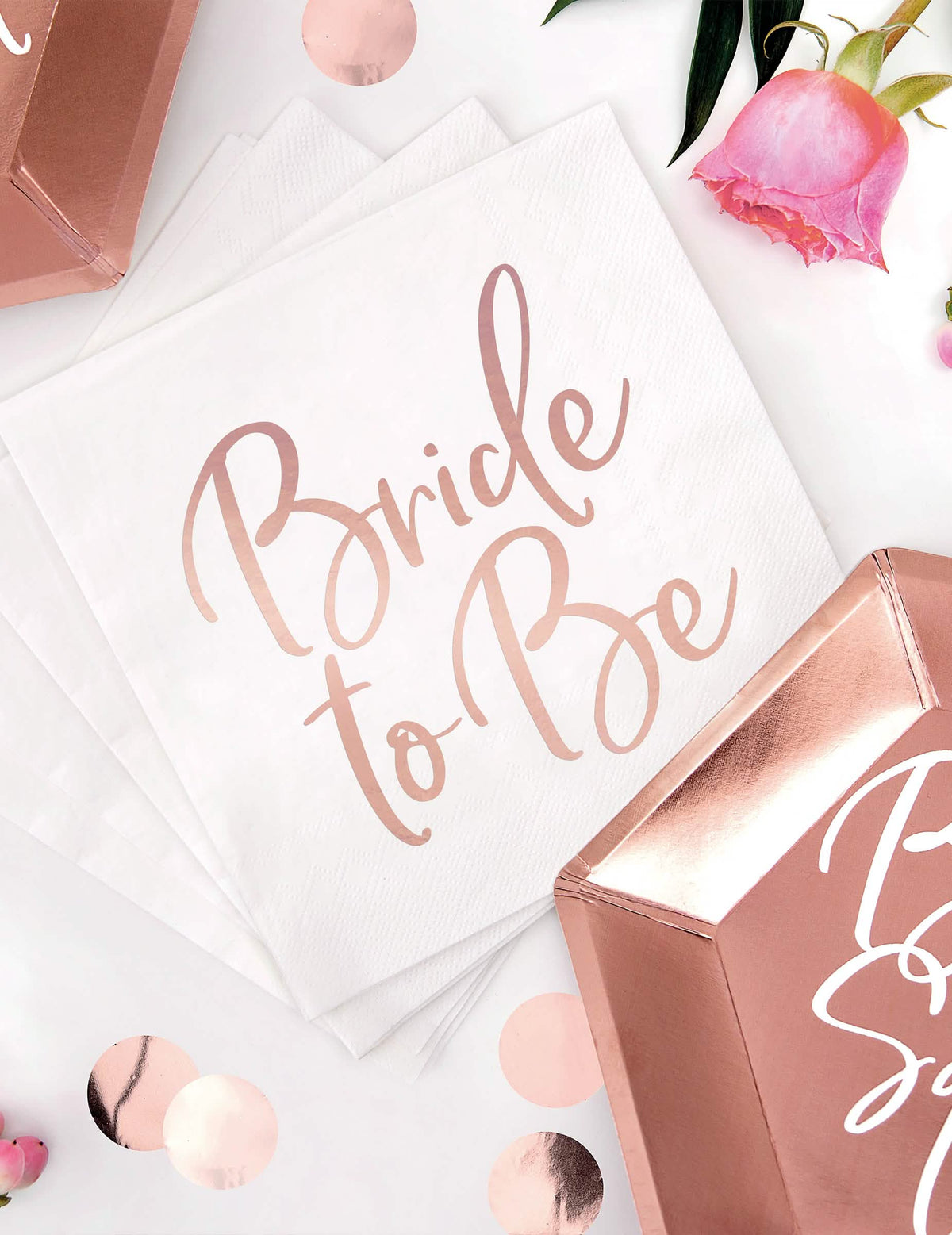 Serviettes en papier Bride to be pour EVJF rose gold