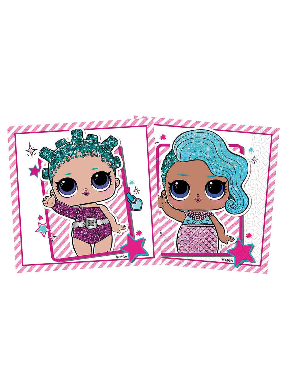 Kompostierbare Servietten LOL™ für Kinder, rosa und blau mit Puppenmotiven