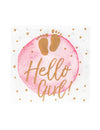 Serviettes en papier hello girl pour baby shower rose et or
