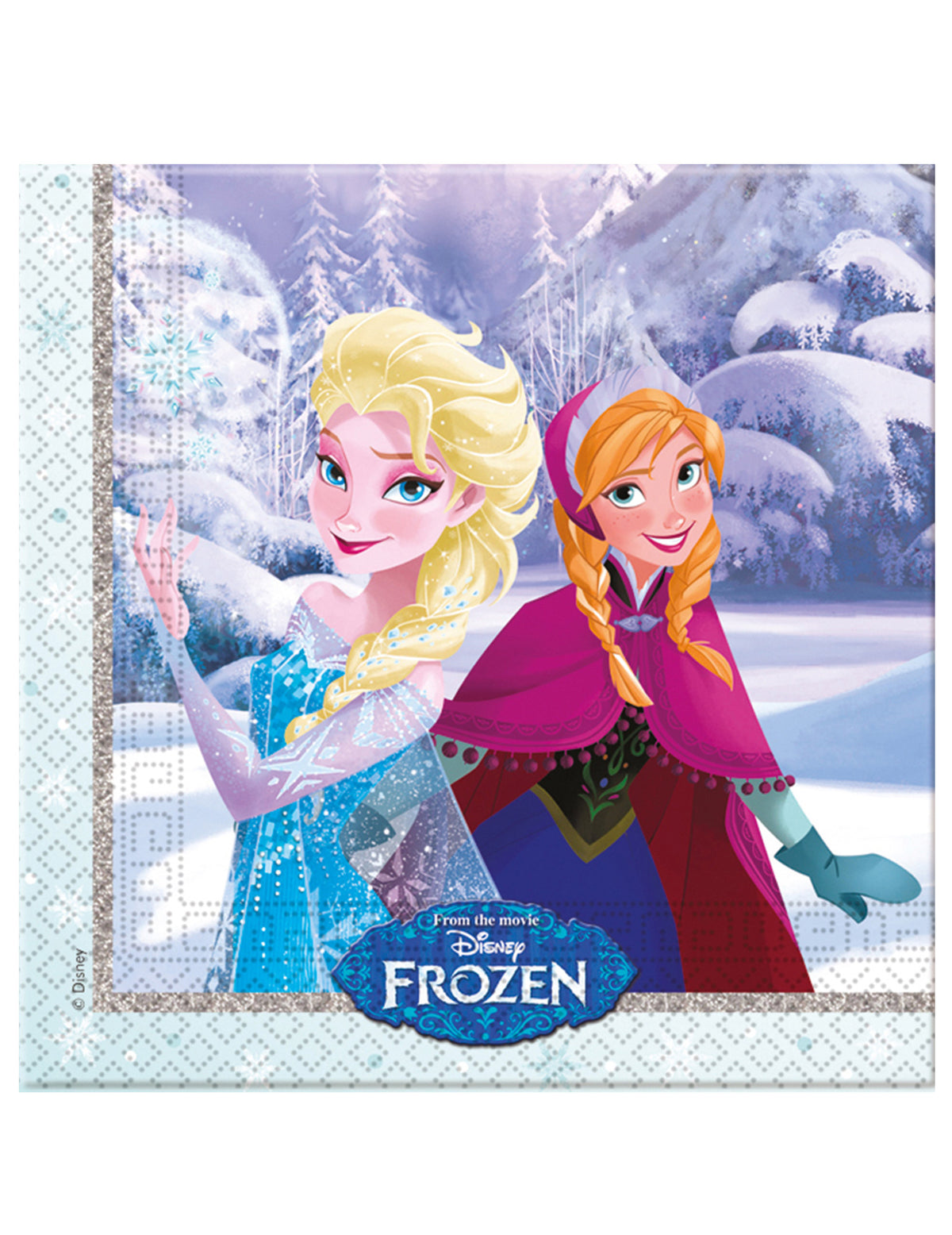 Serviettes en papier La Reine des Neiges hiver bleu avec Elsa et Anna
