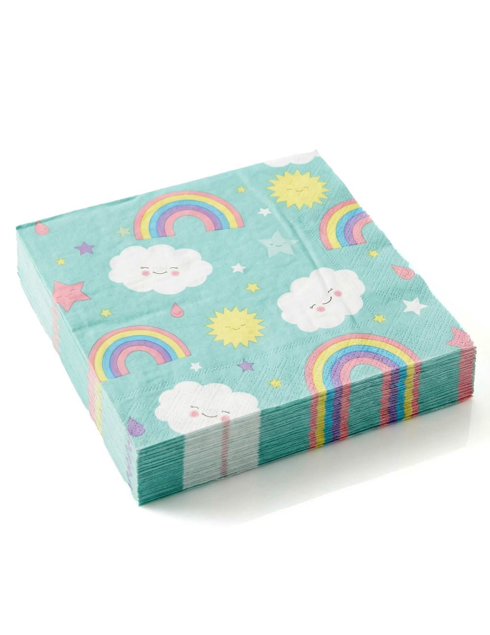 Serviettes en papier petit nuage arc-en-ciel bleu turquoise avec motifs souriants