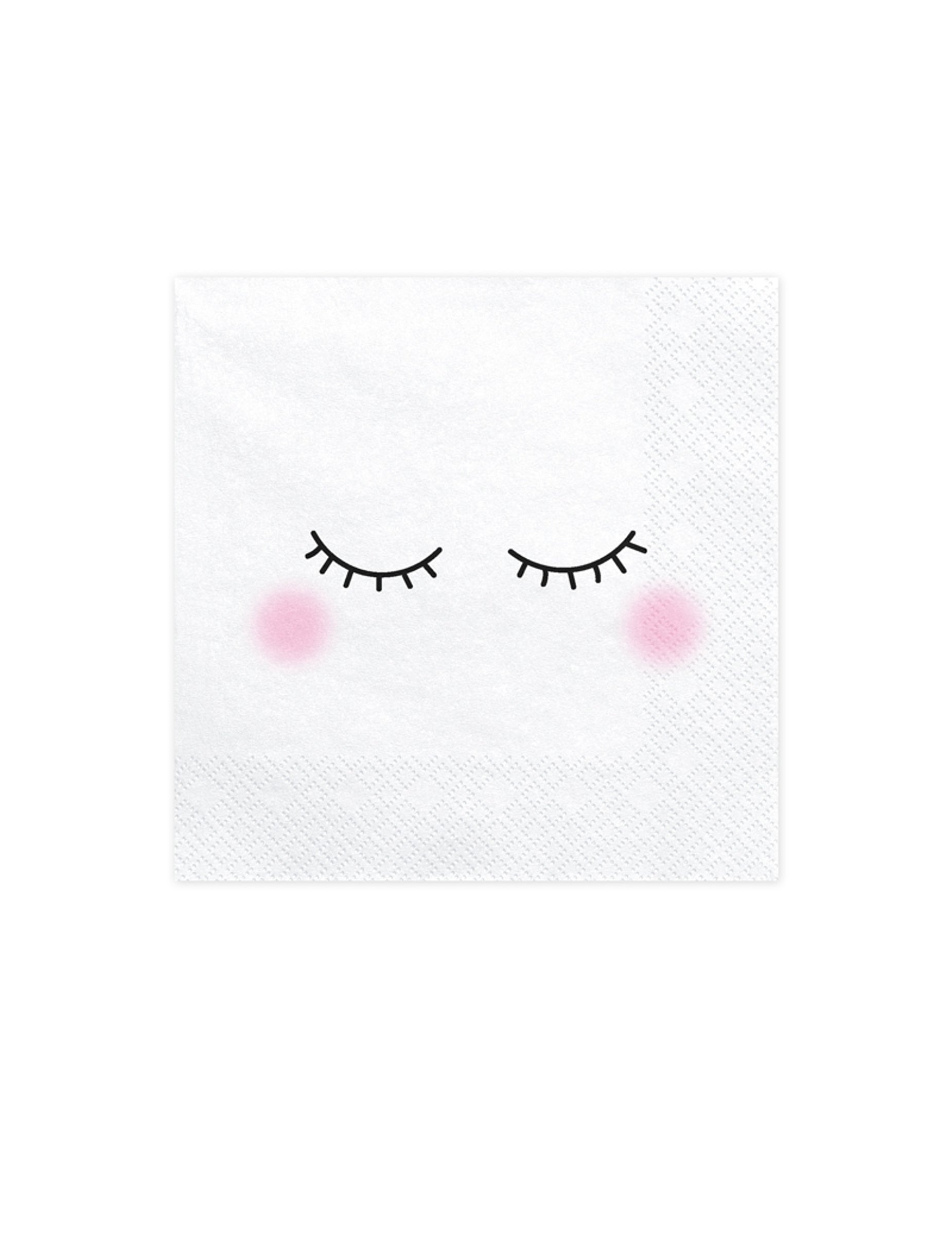 Serviettes en papier licorne blanches avec cils et joues roses