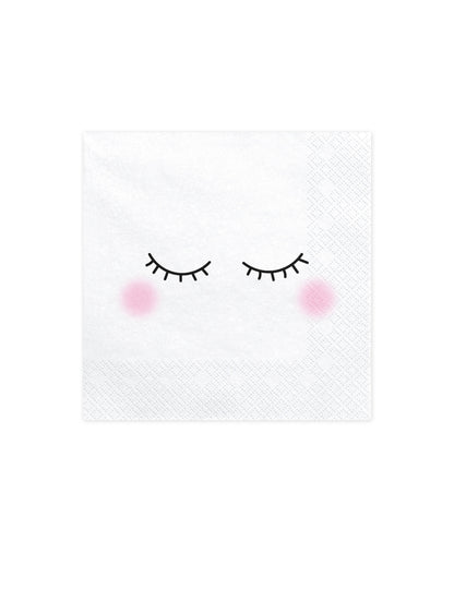 Serviettes en papier licorne blanches avec cils et joues roses