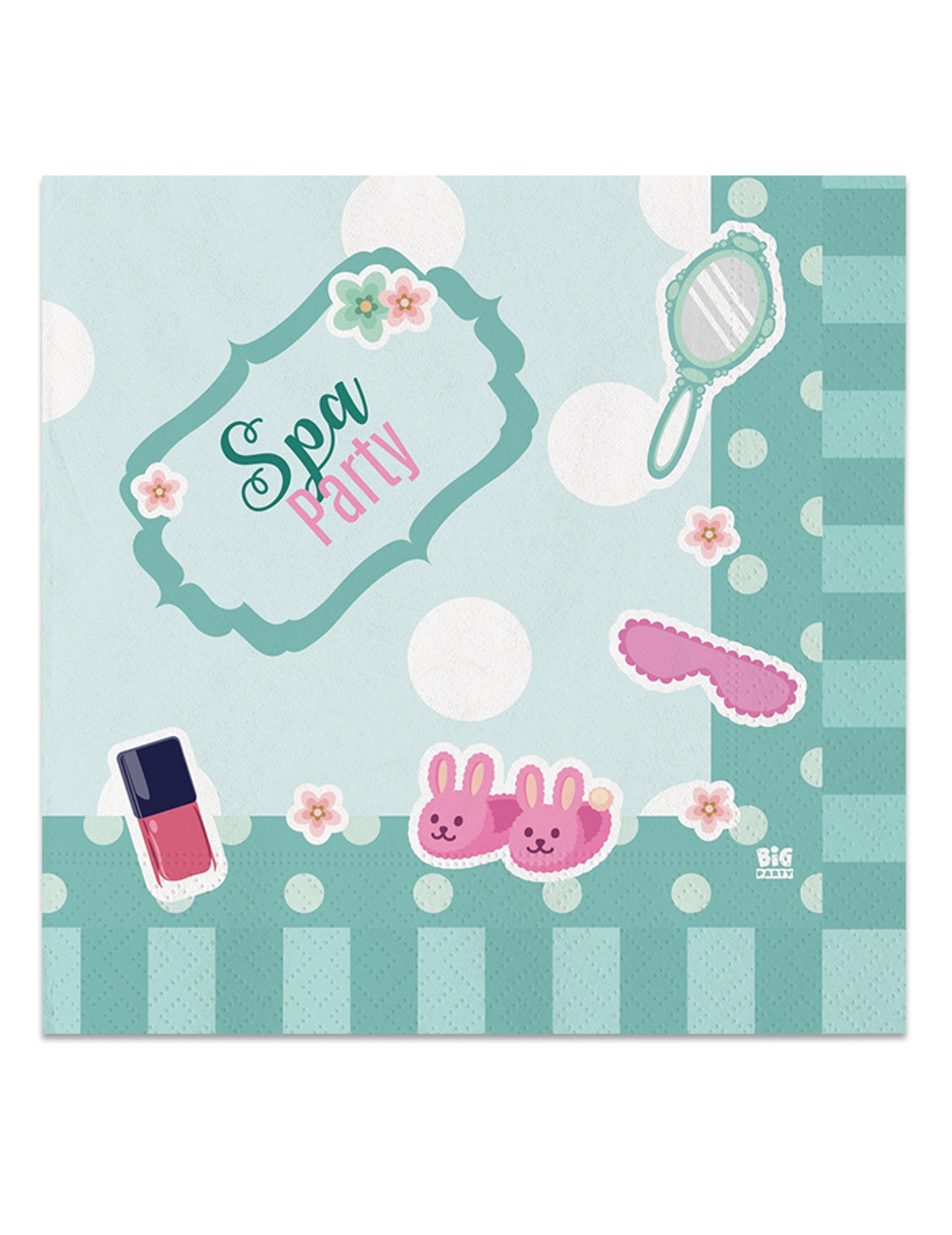 Serviettes en papier Spa Party pour enfant menthe avec motifs chaussons et miroir