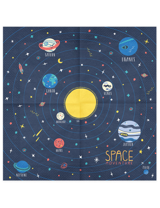Détail du motif système solaire des serviettes en papier Space Adventure